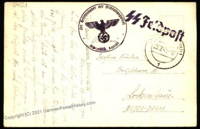 3rd Reich Germany Mariobor Befehlshaber der Ordnungspolizei Feldpost Cove 105413