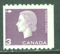 Canada # 407 QE II 3c COIL   (1) Mint NH