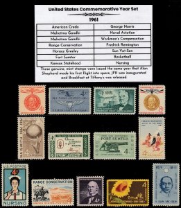 1961 Complete Mint Year Set of Vintage Commemorative Postage Stamps