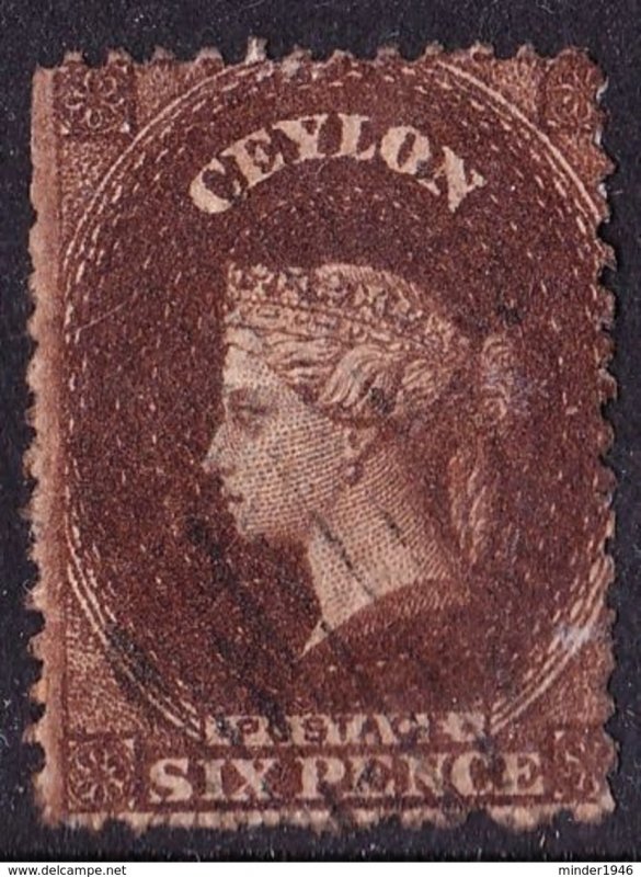 CEYLON 1863 QV 6d Sepia Perf 13 SG46 Used  CV£250