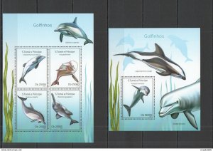 2014 S. Tome & Principe Dolphins Fauna Marine Life Kb+Bl ** Stamps St1664