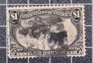 Scott 292 - $1.00 Trans-Mississippi - Used - Nice Stamp Tiny Thin SCV - $700.00