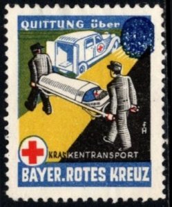 Vintage Germany Charity Poster Stamp Bavaria Red Cross Ambulance Service