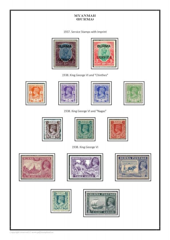 Myanmar (Burma) 1937 - 2021 PDF (DIGITAL) STAMP ALBUM PAGES