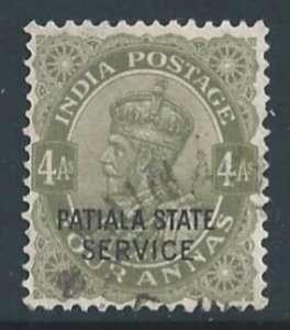 India-Convention States-Patiala #O54 Used 4a King George V Issue Ovptd. Pati...