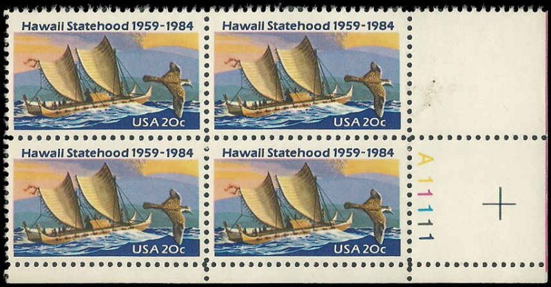 PCBstamps   US #2080 PB 80c(4x20c)Hawaii Statehood, A11111, MNH, (PB-4)