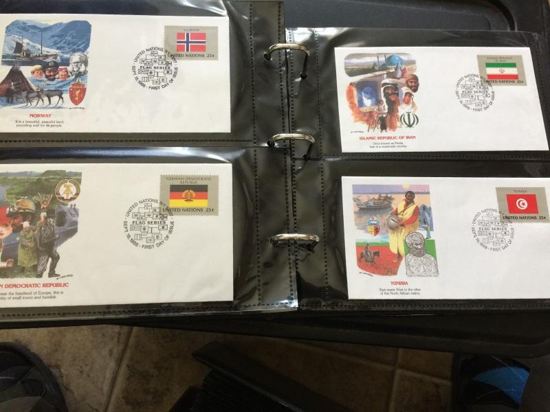 United Nations Flag Stamps 240 First Day Covers, 1980-1989 in 2 Supersafe albums