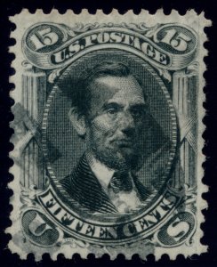 US 77 15c 1866 Abraham Lincoln black F-VF used PSAG cert