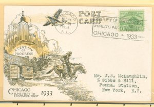 US 728 1933 1c Fort Dearborn Chicago Century of Progress Linprint FDC Postcard