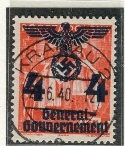 GERMANY; POLISH OCC. 1940 General Govt. surcharged issue used 4g. Full Postmark