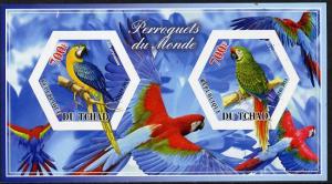 Chad 2014 Parrots #2 imperf sheetlet containing two hexag...