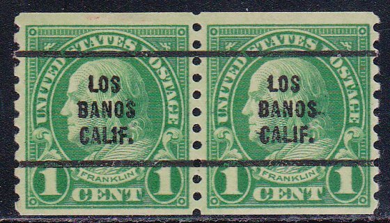 Precancel - Los Banos, CA PSS 597-63 Coil Pair - No Gum