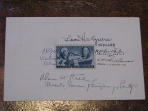 US Stamp #947 1947 Autographed Centenary signed by engravers & designer & others