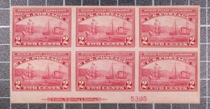 Scott 373 2 Cents Hudson-Fulton Plate Block Bottom 5395 Imprint OG MH SCV $240