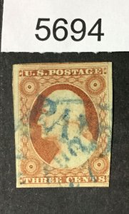 MOMEN: US STAMPS #10 ORANGE BROWN USED $190 LOT #5694