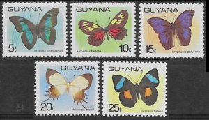 Guyana #279-283  Butterflies  1978  MLH