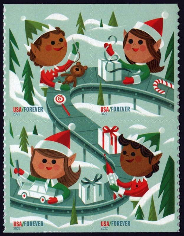 SC#5722-25 (Forever) Holiday Elves Block of Four (2022) SA