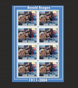 Stamps. US President Reagan, Guinea - Bissau 2021 year , 6 sheet perforated