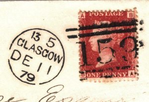 GB SG.43/44 1d Red *Plate 224* Superb Cover Glasgow Duplex 1879 BALFRON CDS PB5
