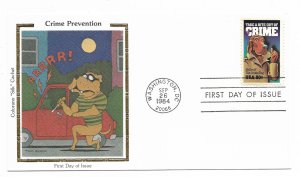 US 2102 20c Crime Prevention on FDC Colorano Silk Cachet ECV $12.50