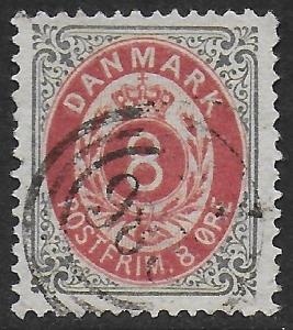 Denmark 1875-79 Numeral 8th Perf. 14 x 131⁄2 #28 VF Used Very Scarce Gate-