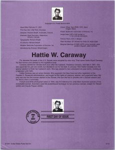 USPS SOUVENIR PAGE HATTIE W. CARAWAY U.S. SENATOR 76c 2001