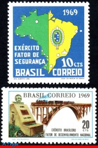 1133-34 BRAZIL 1969 ARMY, GUARDIAN OF SECURITY, TRAIN, BRIDGE, MI# 1225-26, MNH