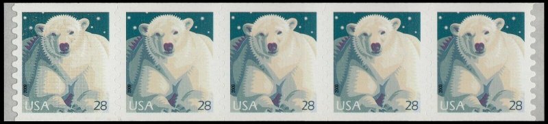 US 4389 Polar Bear 28c coil strip (5 stamps) MNH 2009