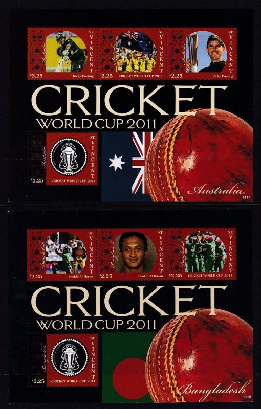 St Vincent 3763-3767 Cricket Souvenir Sheets MNH VF