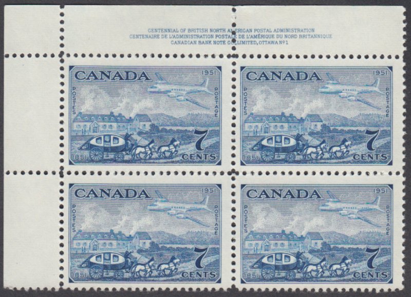 Canada - #313  7c Stagecoach & Plane Plate Block #1 - MNH