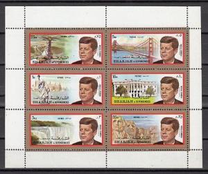 Sharjah, Mi cat. 896-901 A. President Kennedy & Landmarks sheet of 6. ^