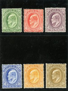 Falkland Islands 1904 KEVII short set to 1s MLH. SG 43-48. Sc 22-27.