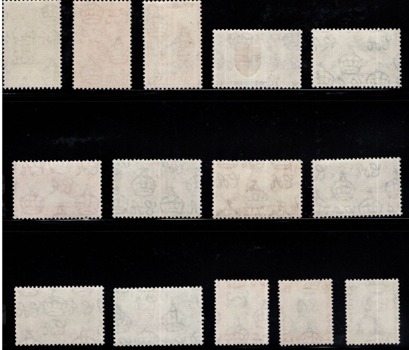 Sarawak  Scott 197-211,  SG 188-202.  Mint Hinged, MH* stamp set CV $117