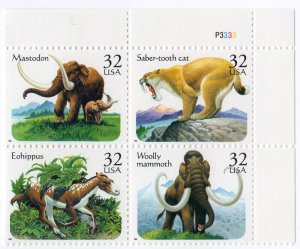 Scott #3080a (3077-80) Prehistoric Animals Plate Block of 4 Stamps - MNH