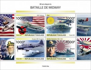 Togo - 2022 Battle of Midway Anniversary - 4 Stamp Sheet - TG220130a