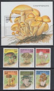 BENIN Sc# 1055-61 CPL MNH SET of 6 DIFF + ONE SOUVENIR SHEET of MUSHROOMS