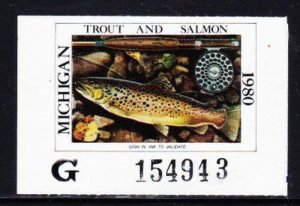 Album Treasures  Michigan  1980  $5.25 Trout & Salmon Fishing Stamp Mint NH