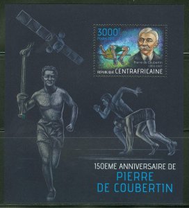 CENTRAL AFRICA  2013 150th BIRTH ANNIVERSARY OF PIERRE de COUBERTIN OLYMPIC  S/S