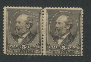 1882 US Stamp #205 5c PAIR Mint Hinged F/VF Original Gum Catalogue Value $500 