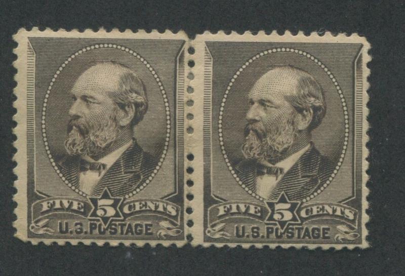 1882 US Stamp #205 5c PAIR Mint Hinged F/VF Original Gum Catalogue Value $500