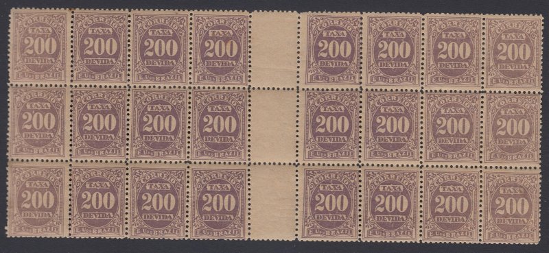 Brazil 1906 200r Violet Postage Due block of 24. MNH unmounted. Scott J26b