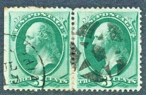 [S13]  US #158 Pair w/ CDS & Fancy Cancel = Boldly SON Inscribed 5-Point STAR