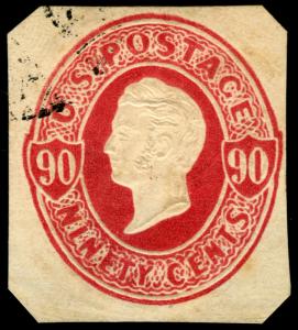 #U107 90c Carmine on Cream 1870-71 VF Used Embossed Envelope Scarce CV $2500