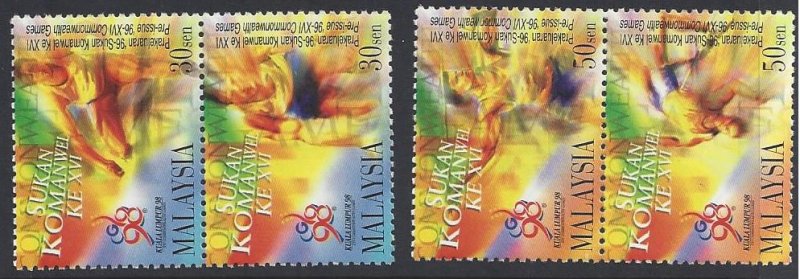 Malaysia #610a & 12a MNH set of pairs, 16th Commonwealth Games, Kuala Lumpur 98