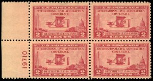 US Sc 649 MH/MNH BLOCK of 4 w/PLATE#-1928 2¢ -Civil Aeronautics Conf.- See Desc.