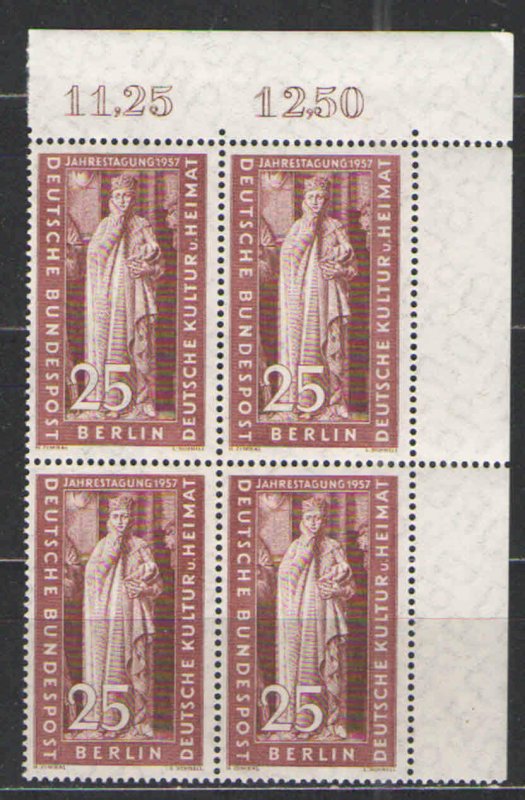Germany - Deutsche Bundespost Berlin 1957 Sc# 9N157 MNH F  Block of 4