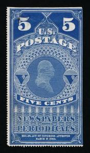 GENUINE SCOTT #PR5 MINT NGAI 1875 DULL BLUE PERF-12 - NEWSPAPER & PERIODICALS