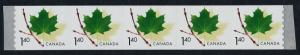 Canada 2010 coil strip of 5 MNH Maple Leaf