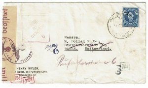 Australia 1943 Melbourne cancel on cover to Switzerland, censored twice