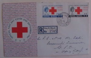 HONGKONG FDC RED CROSS SHAU KI WAN B REGISTERED  SCARCE